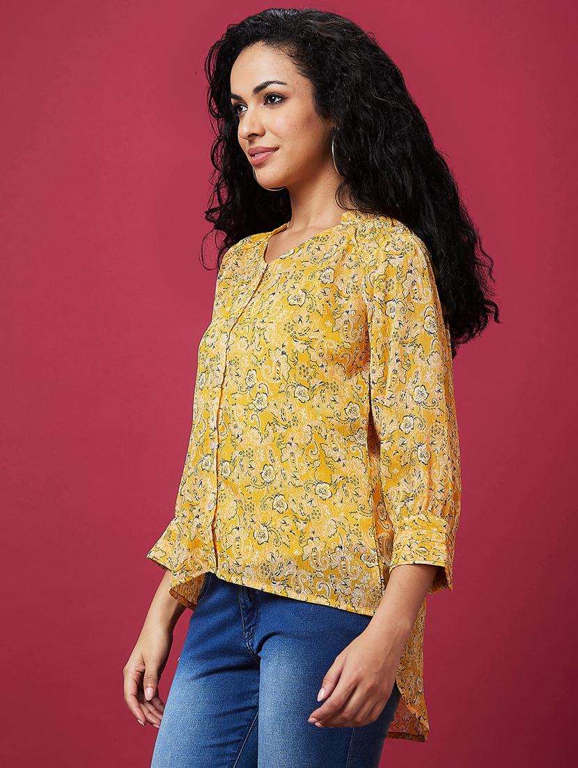 women yellow floral printed top with inner - 21237893 - Standard Image - 2