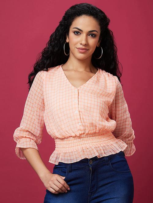peach polyester peplum top - 21237896 -  Standard Image - 0