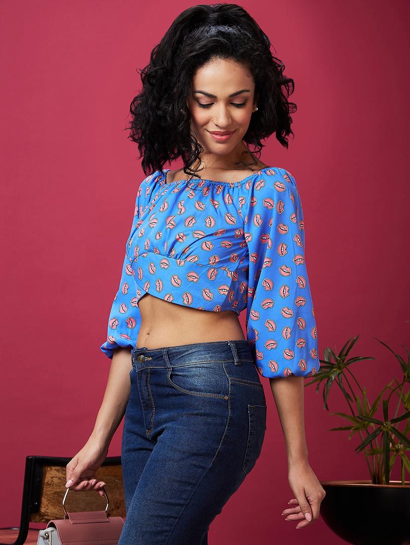 blue graphic crop top - 21237897 - Standard Image - 2