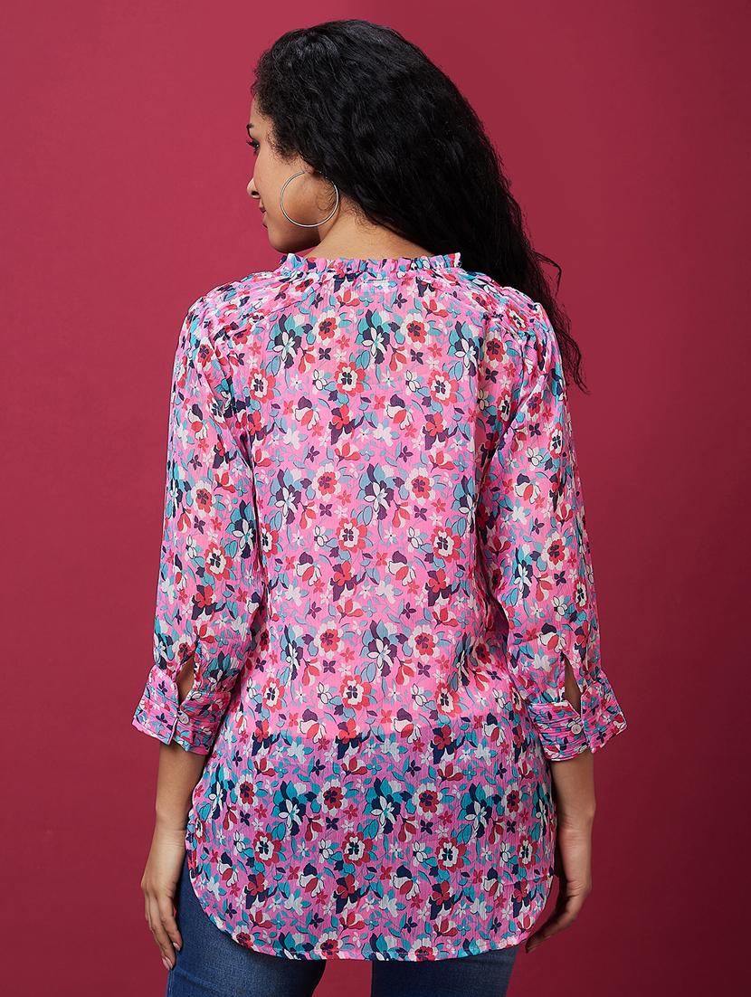 pink floral printed top with inner - 21237904 - Standard Image - 2
