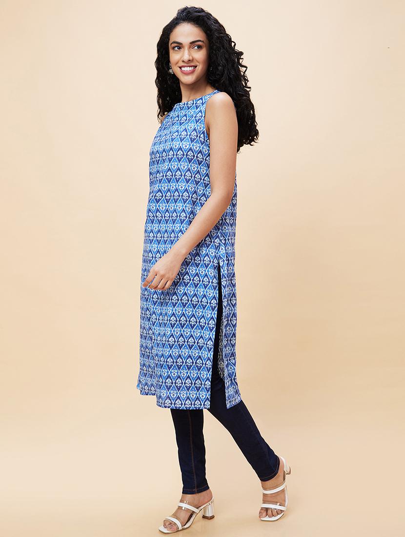 women boat neck printed straight kurta - 21237915 - Standard Image - 2