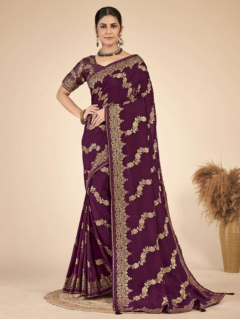 women solid with work bordered saree with blouse - 21238041 - Zoom Image - 0