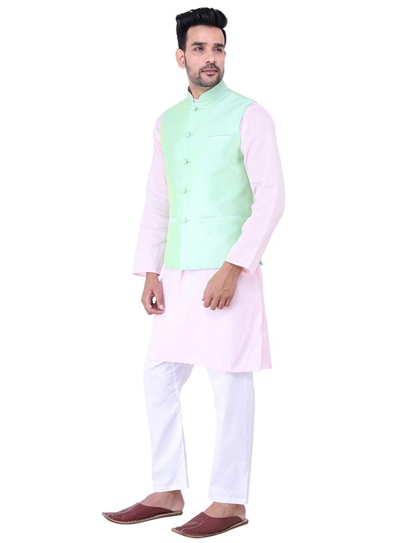 men mandarin neck kurta pyjama set with jacket - 21238489 - Standard Image - 2
