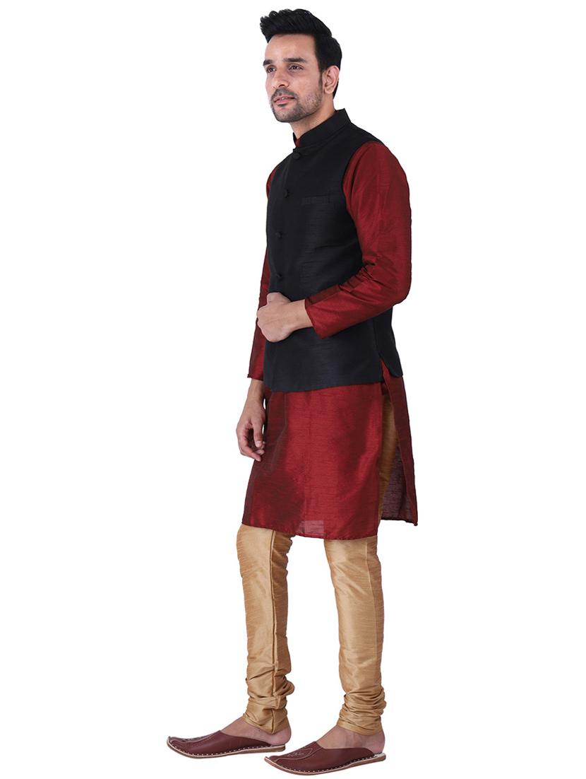 men mandarin neck kurta pyjama set with jacket - 21238496 - Standard Image - 2