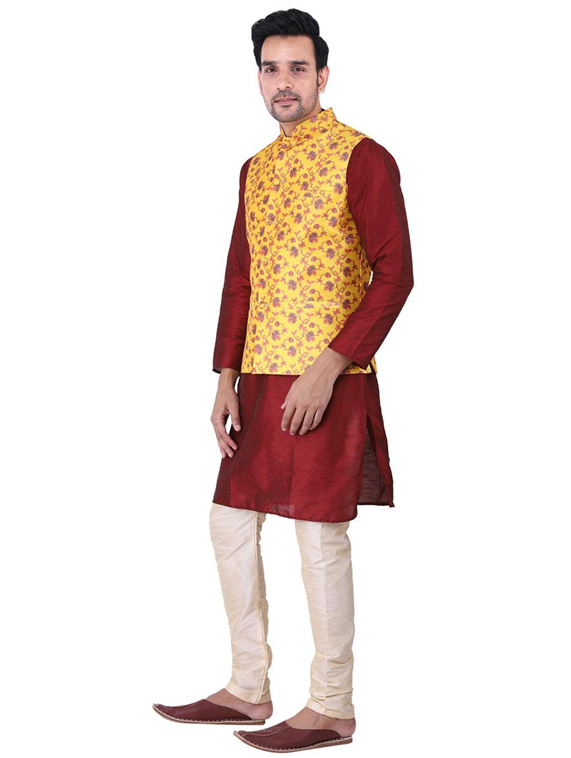 men mandarin neck kurta pyjama set with jacket - 21238500 - Standard Image - 2