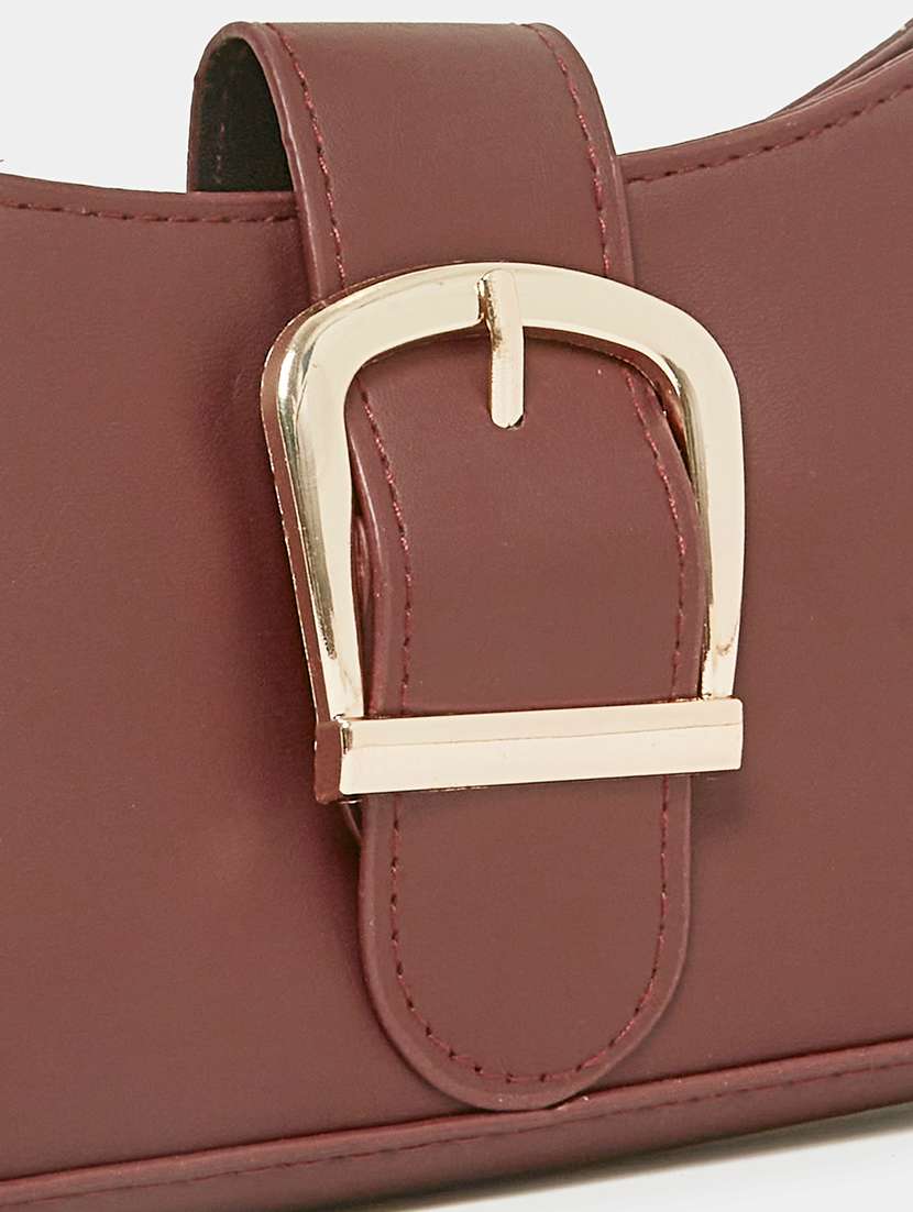 Brown Solid Leather Handbag