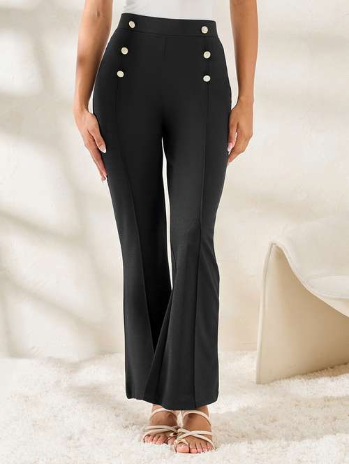women mid-rise black solid bootcut trouser - 21238605 -  Standard Image - 0