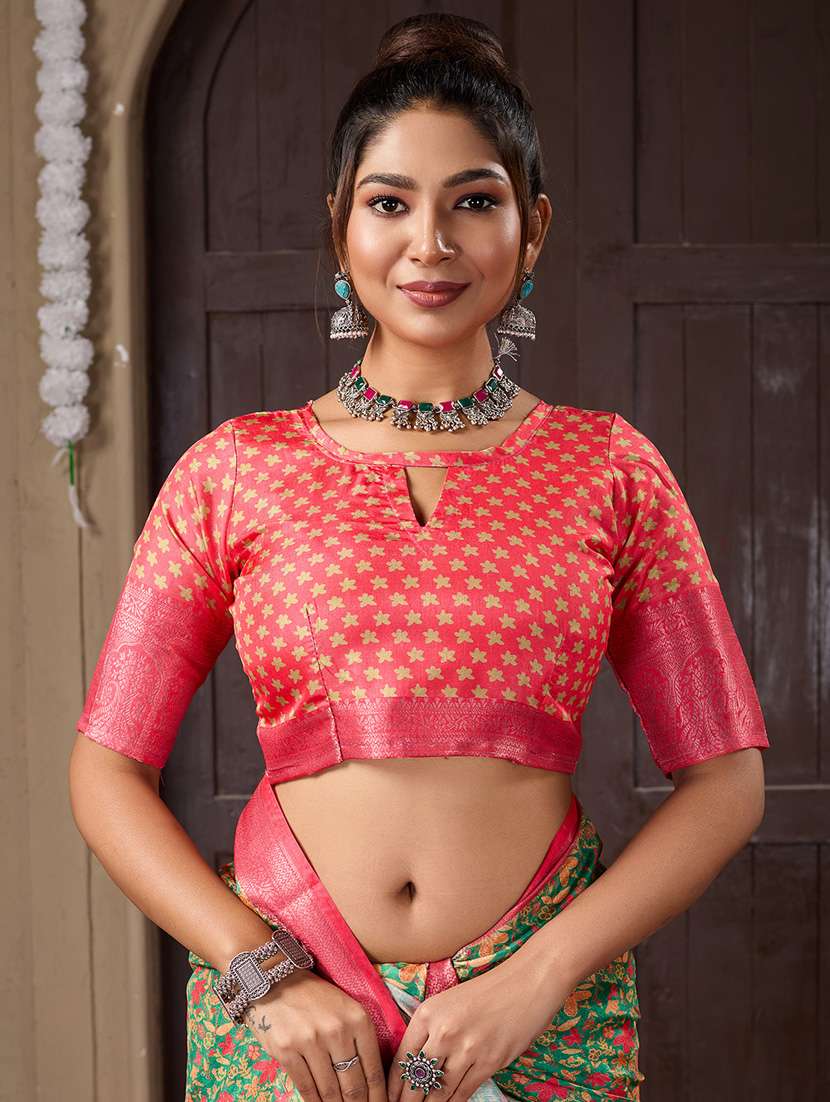 women printed bordered saree with blouse - 21240057 -  Standard Image - 2