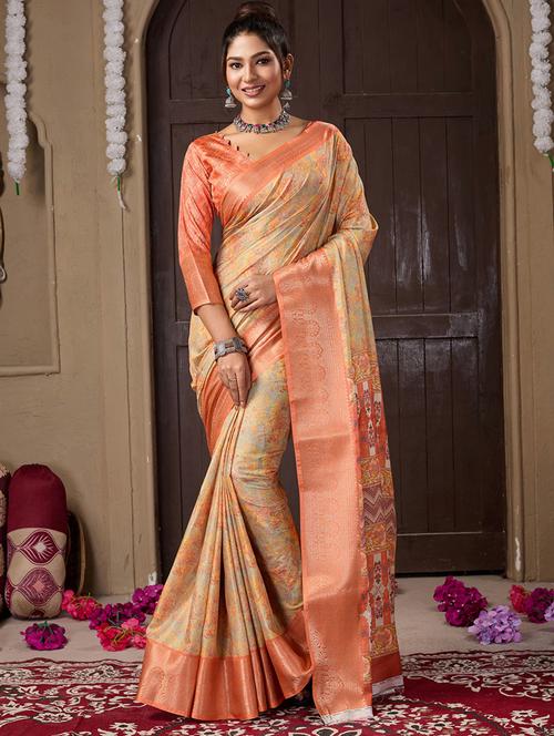 women printed bordered saree with blouse - 21240058 -  Standard Image - 0