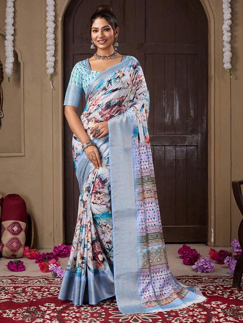 women printed bordered saree with blouse - 21240059 -  Standard Image - 0