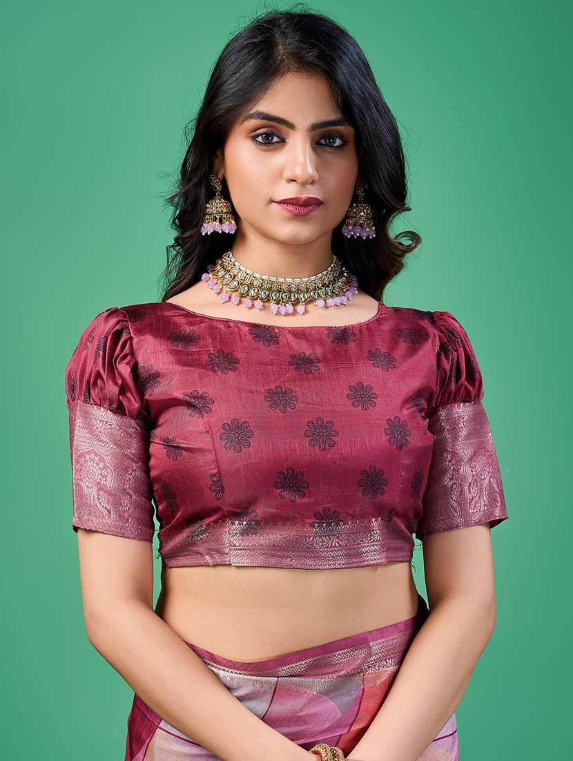 women printed bordered saree with blouse - 21240062 -  Standard Image - 2