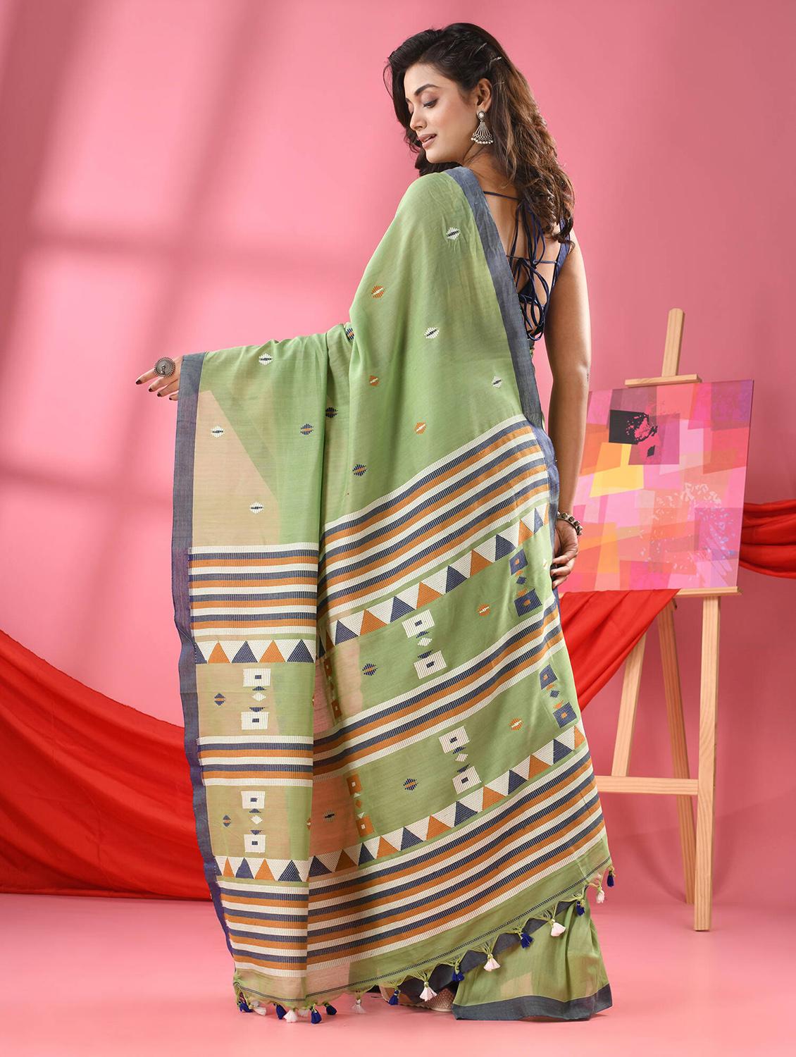 green art silk handloom saree with blouse - 21240626 - Standard Image - 2