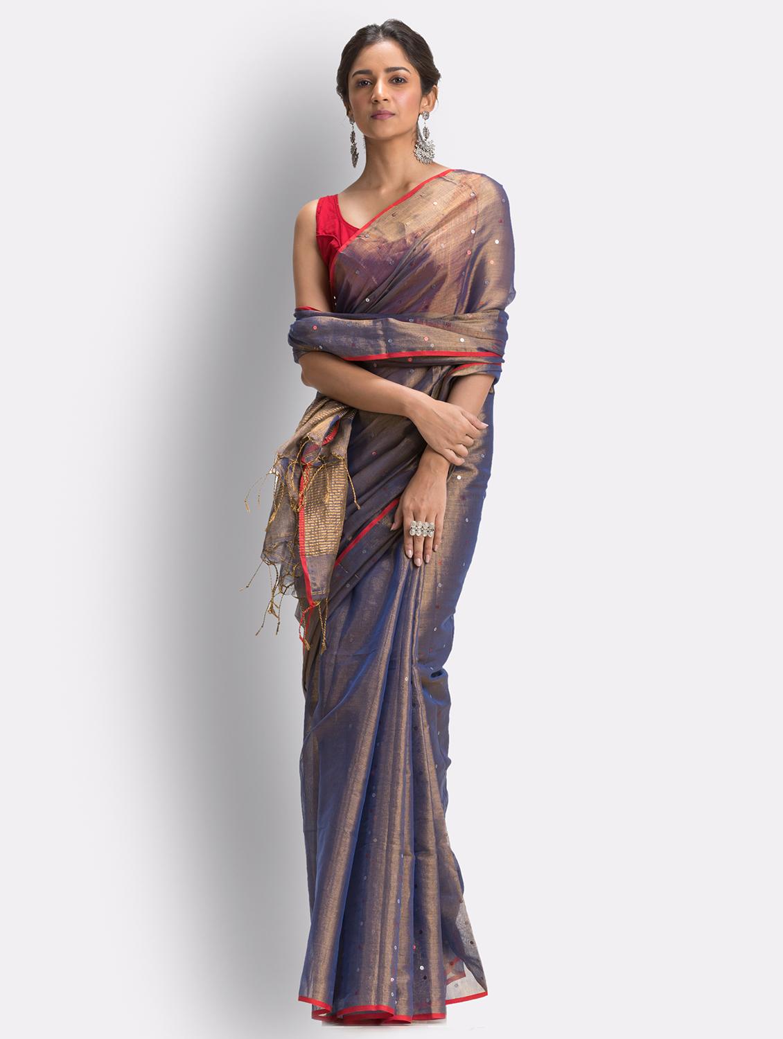 grey cotton handloom saree - 21241228 - Standard Image - 2