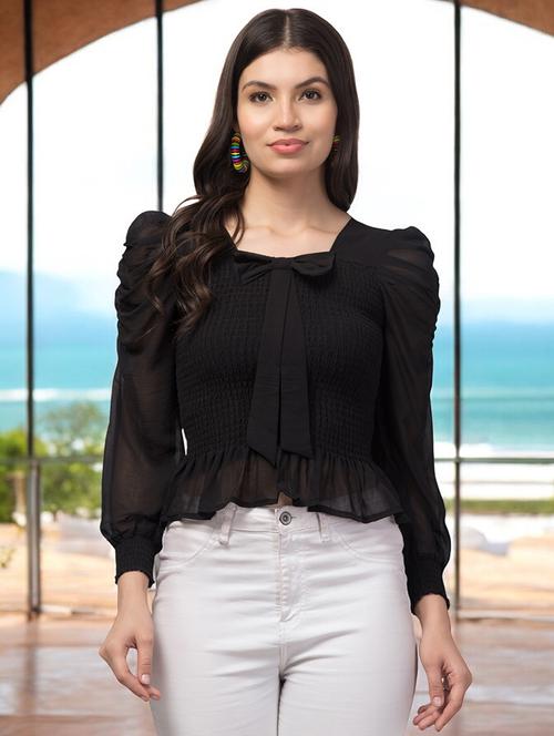 women puff sleeve solid peplum top - 21241247 -  Standard Image - 0