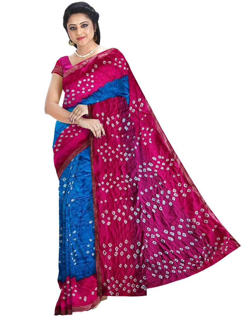 women light blue bandhani saree with blouse