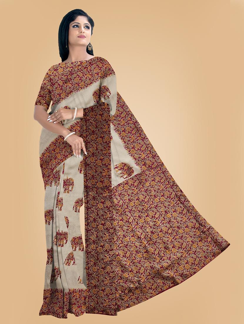 women beige printed saree with blouse - 21242186 -  Zoom Image - 0