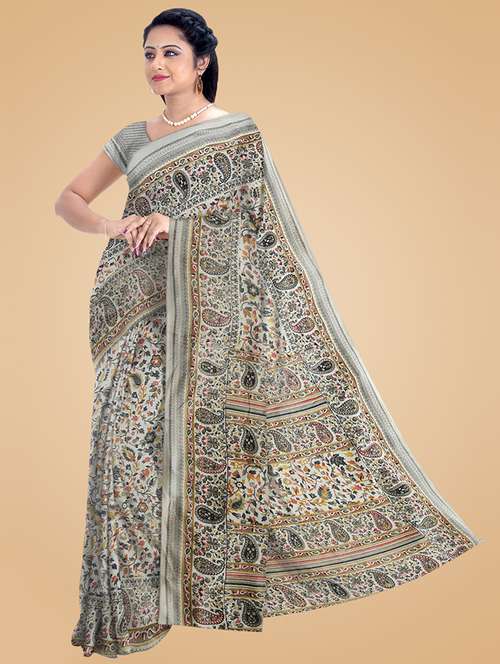 women grey printed saree with blouse - 21242193 -  Standard Image - 0