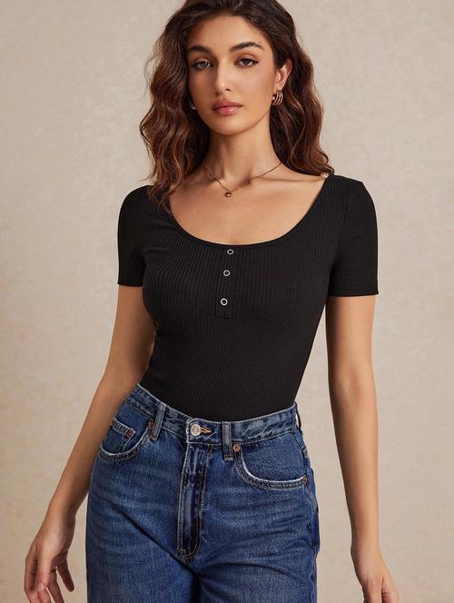 women black solid regular top - 21242632 - Standard Image - 0
