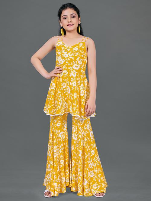 yellow rayon kurta palazzo set  - 21242635 -  Standard Image - 0