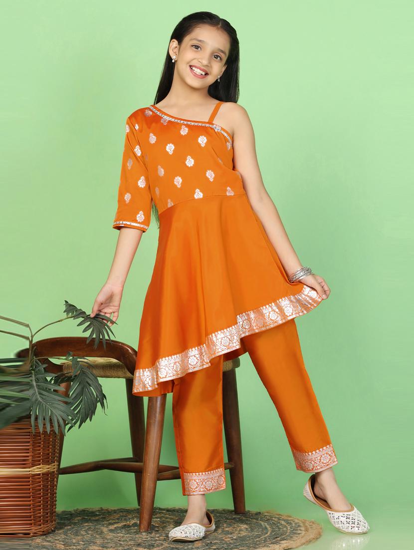 orange polyester kurta pant set - 21242728 - Zoom Image - 0