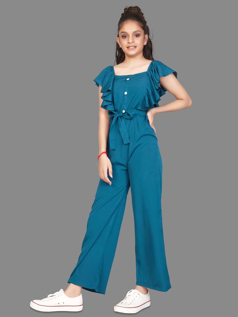 girls solid full length jumpsuit