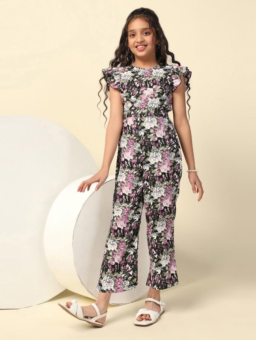 girls floral printed full length jumpsuit
