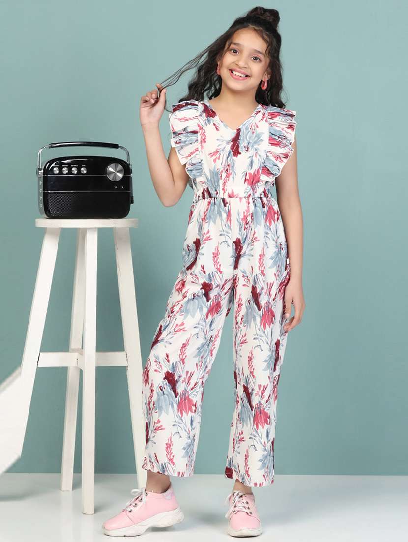 girls printed full length jumpsuit