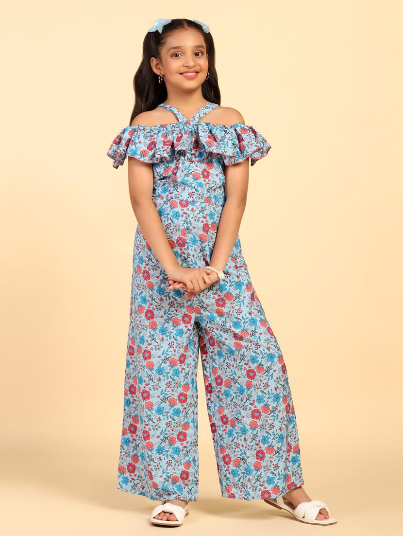 girls floral printed full length jumpsuit