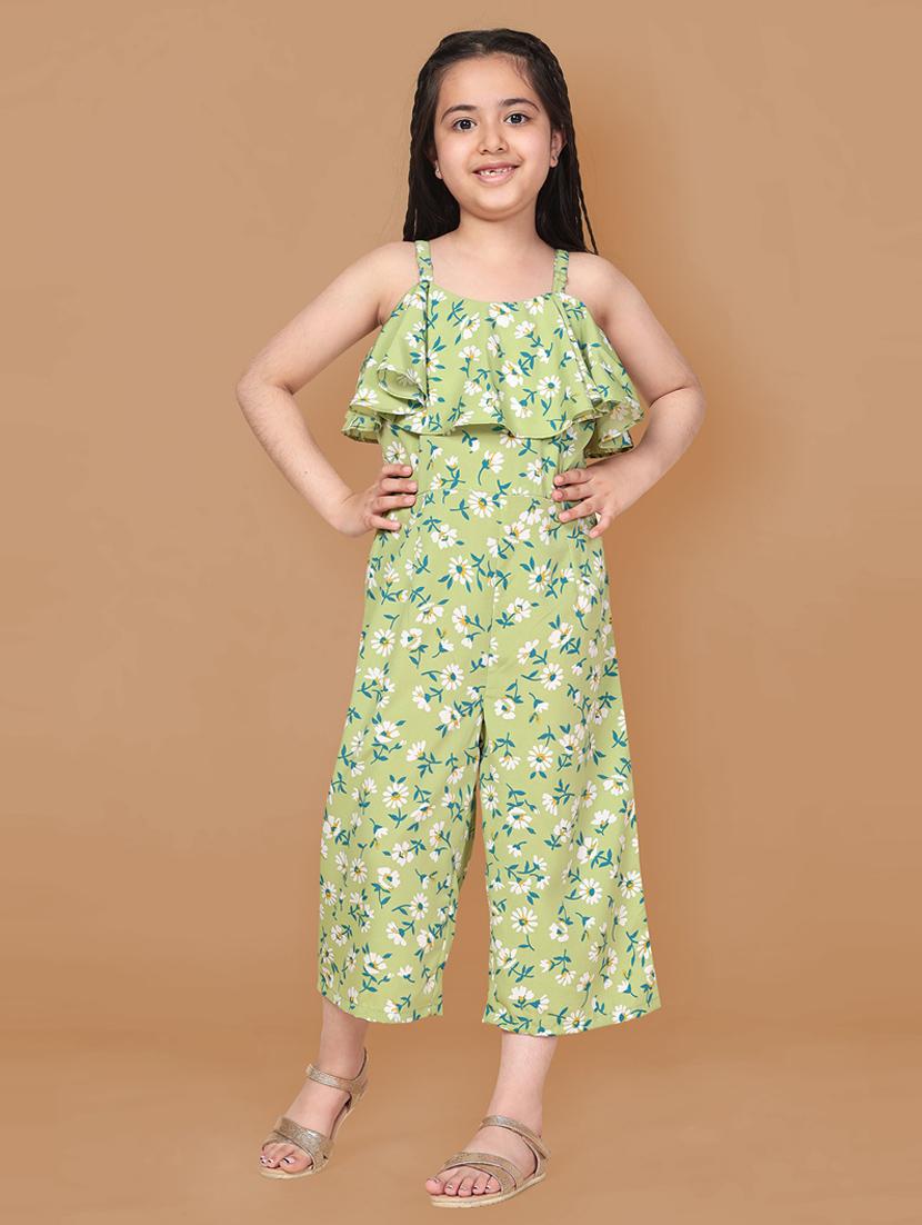 girls floral printed full length jumpsuit
