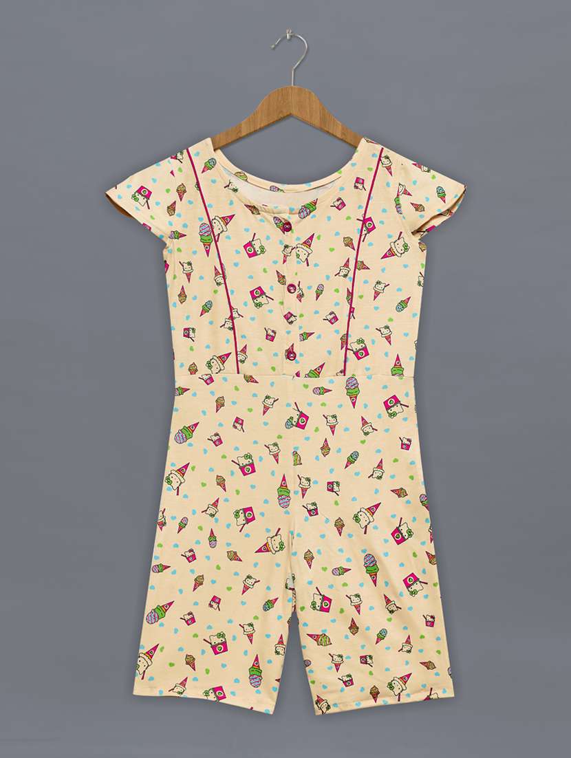 girls quirky printed round neck playsuit