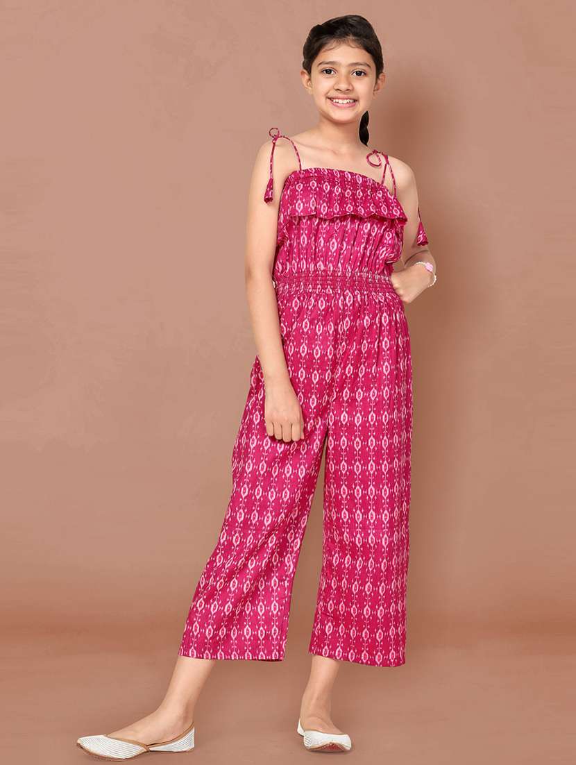 girls printed 3/4 jumpsuit