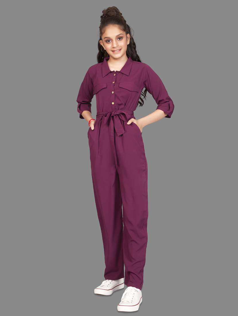 girls solid full length jumpsuit