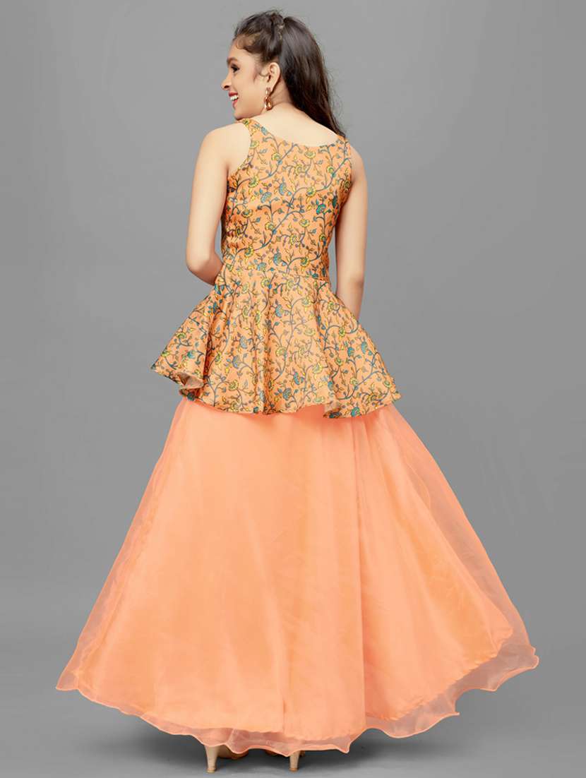 girls round neck printed party gown - 21243033 -  Standard Image - 2