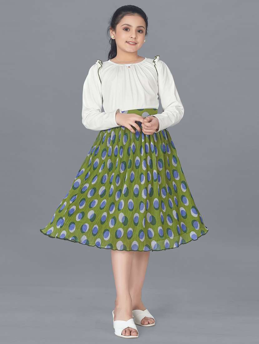 girls white solids skirt top