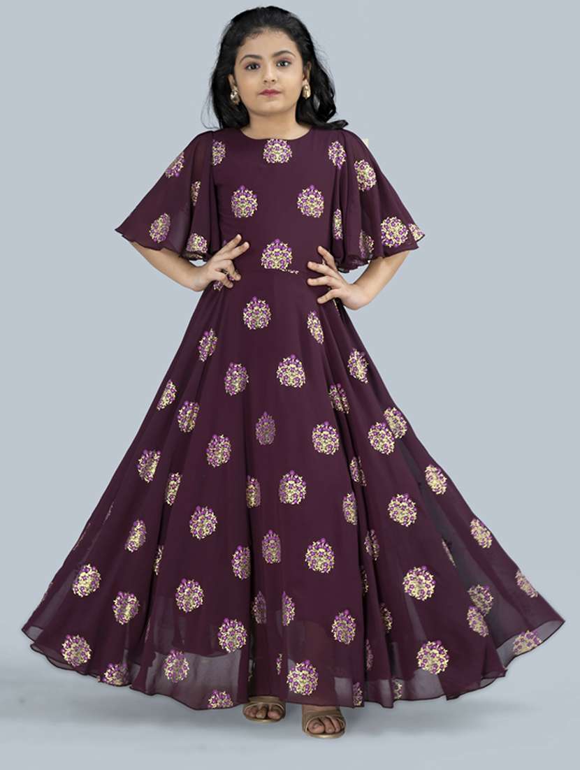 purple georgette party gown