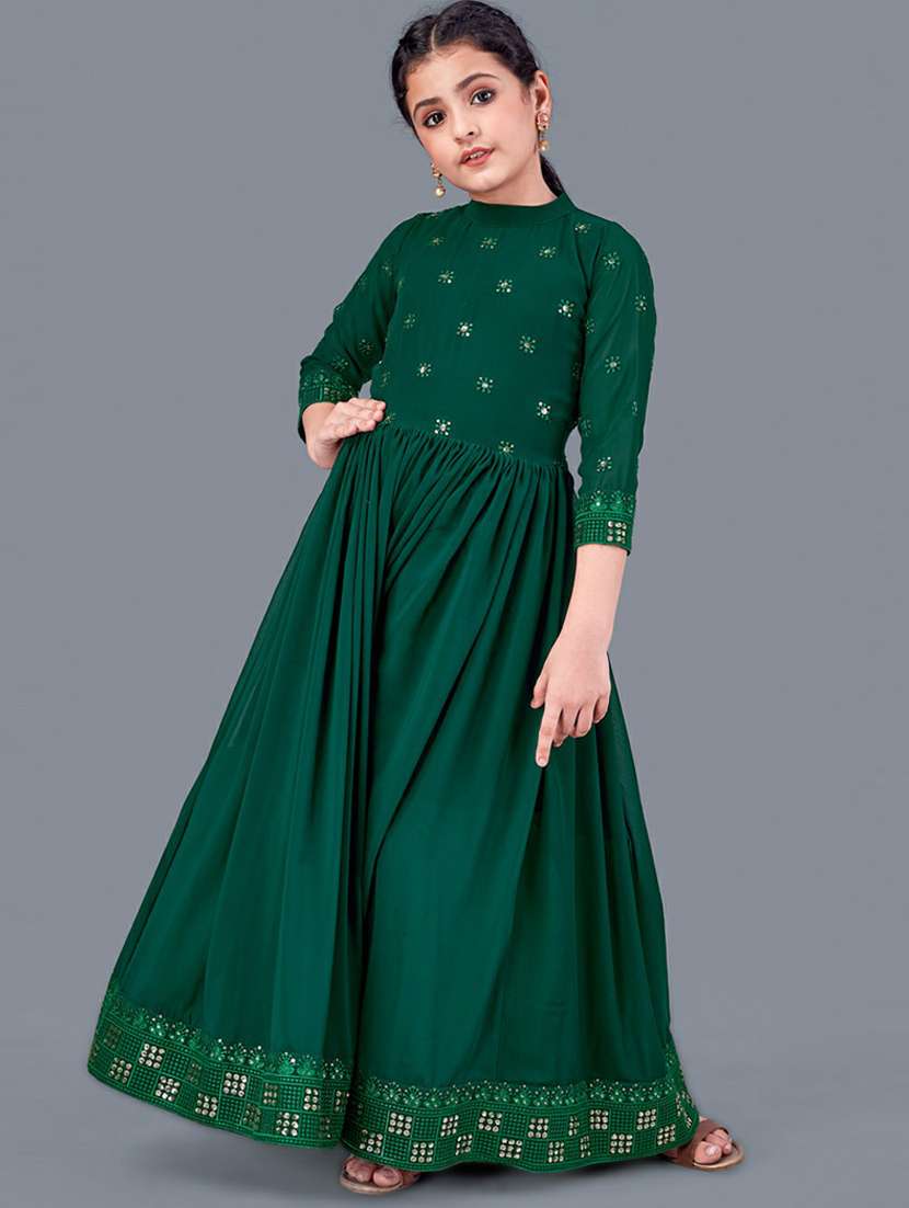 girls round neck self-designed party gown