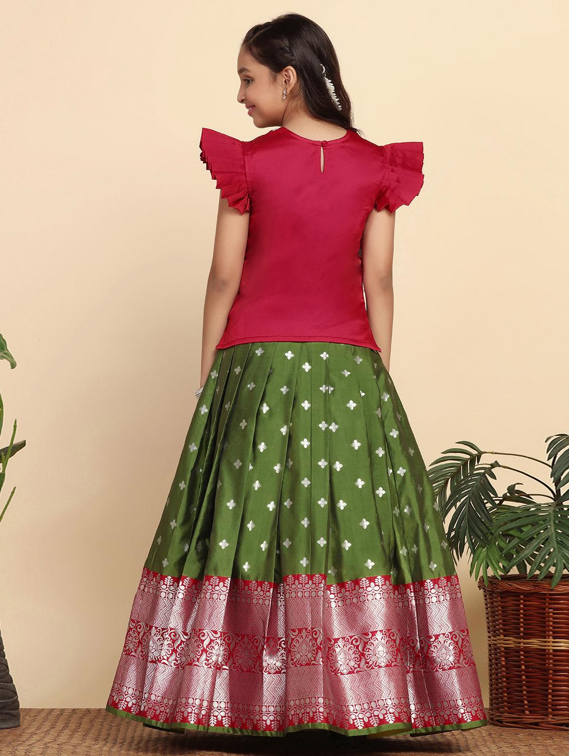girls red square neck lehenga choli - 21243628 - Standard Image - 2