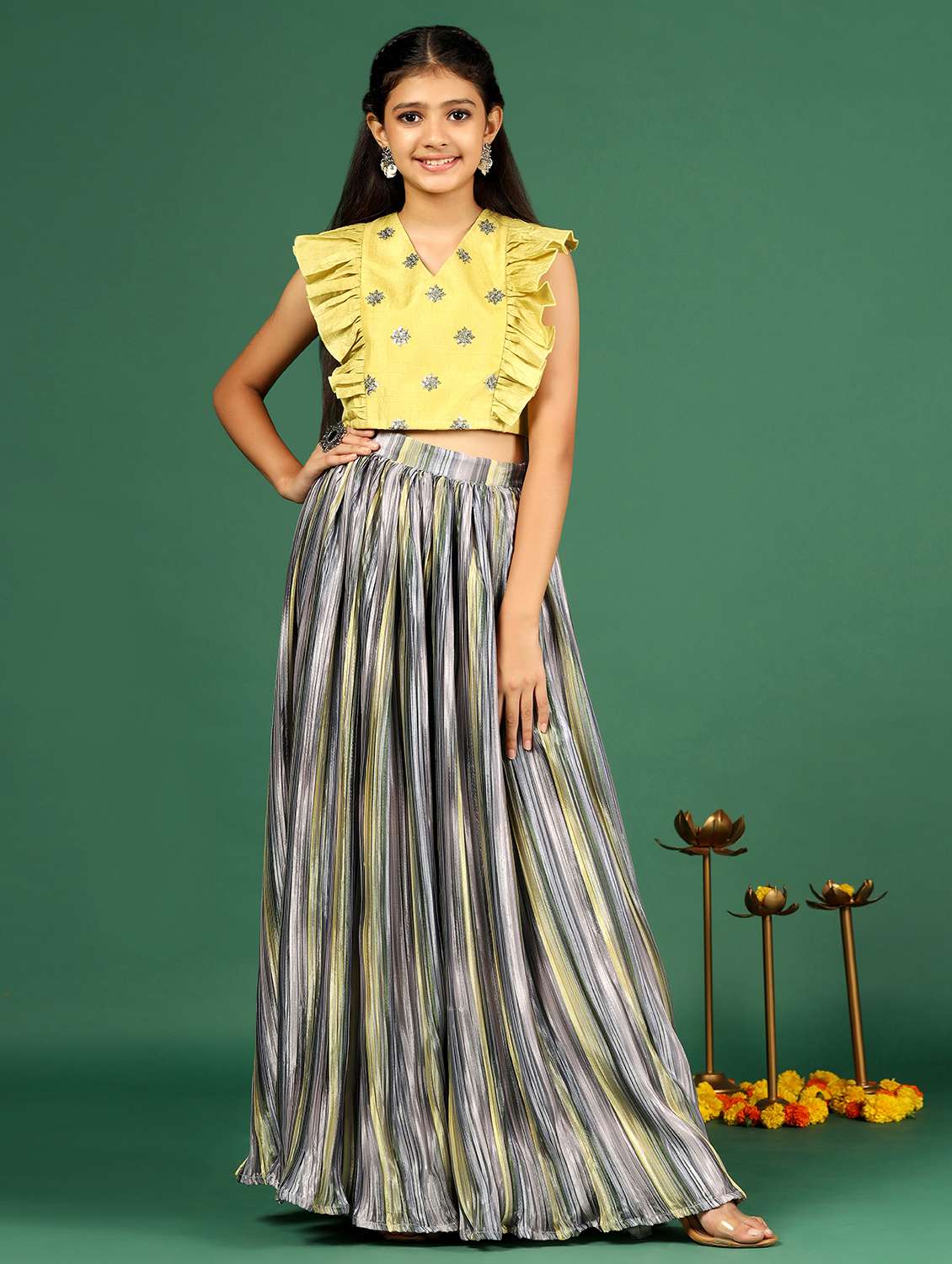 yellow polyester lehenga choli