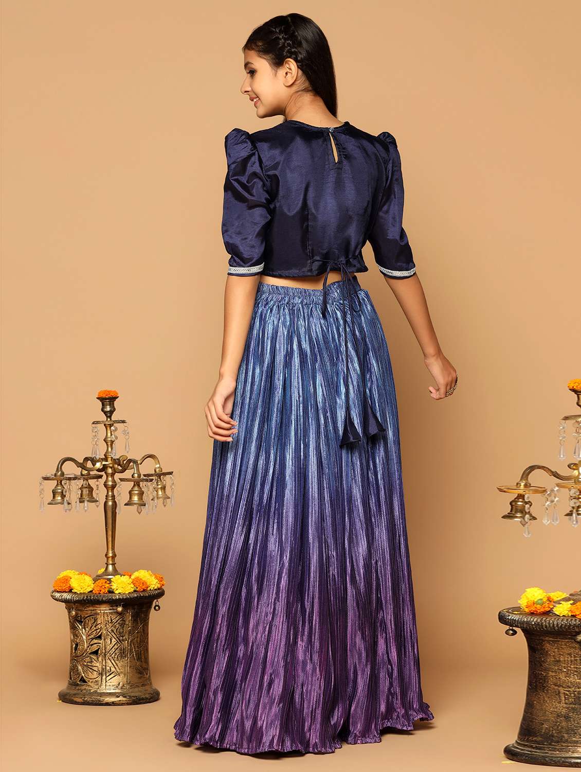 girls navy blue v neck lehenga choli - 21243648 -  Standard Image - 2