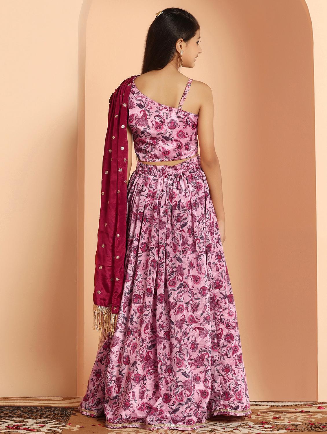girls pink printed lehenga choli - 21243650 - Standard Image - 2