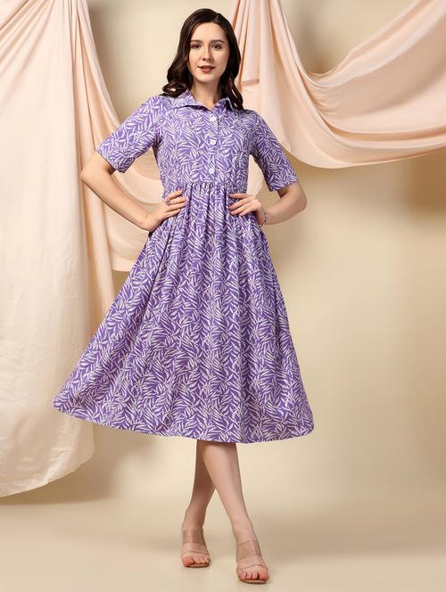 purple printed fit & flare dress - 21243730 - Standard Image - 0
