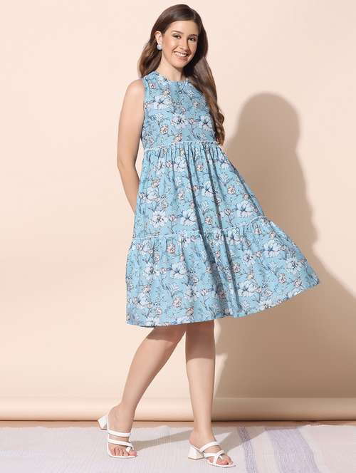 blue polyester tiered  dress - 21243851 -  Standard Image - 0