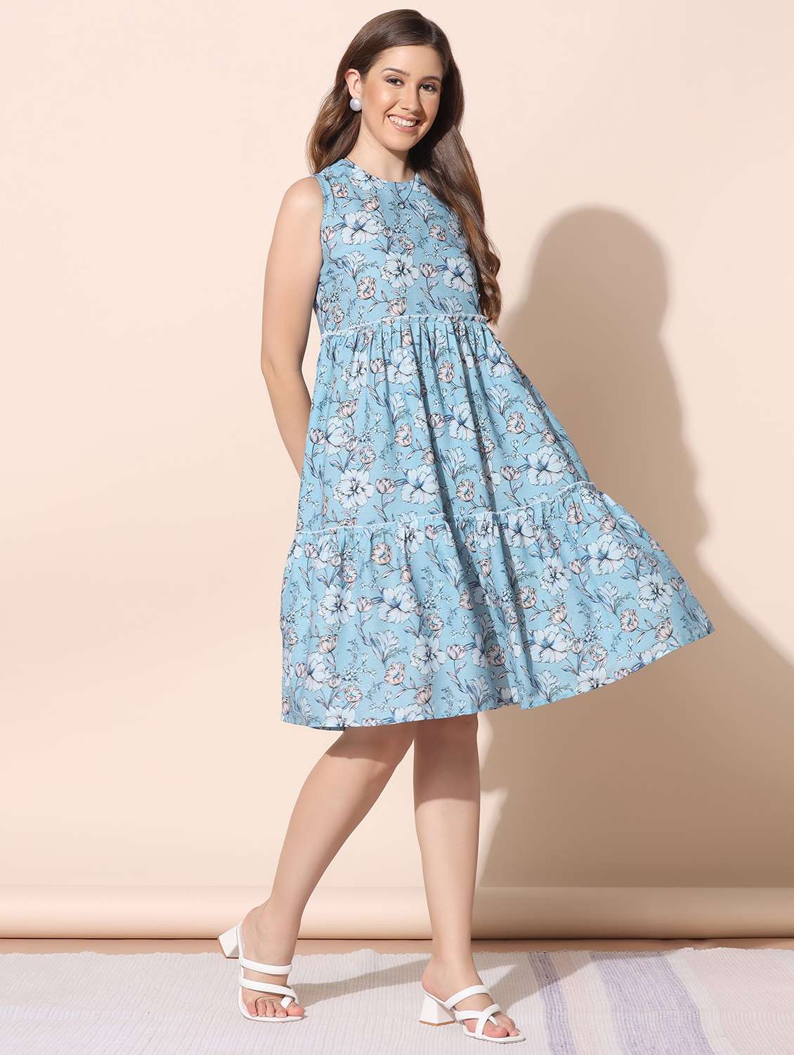 blue polyester tiered  dress - 21243851 -  Zoom Image - 0