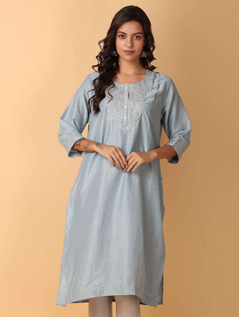 women three quarter sleeve straight kurta - 21244156 -  Zoom Image - 0