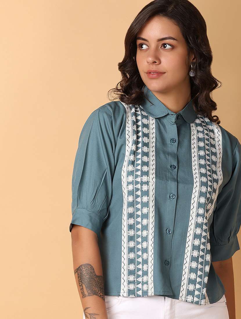 women blue cotton regular top - 21244185 -  Standard Image - 2