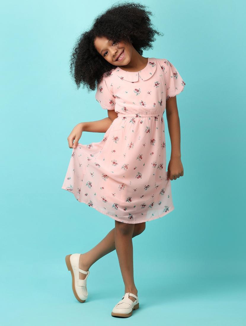 girls peach floral printed frock - 21244231 - Standard Image - 2