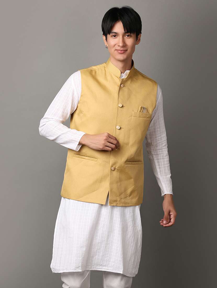 men solid  sleeveless nehru jacket