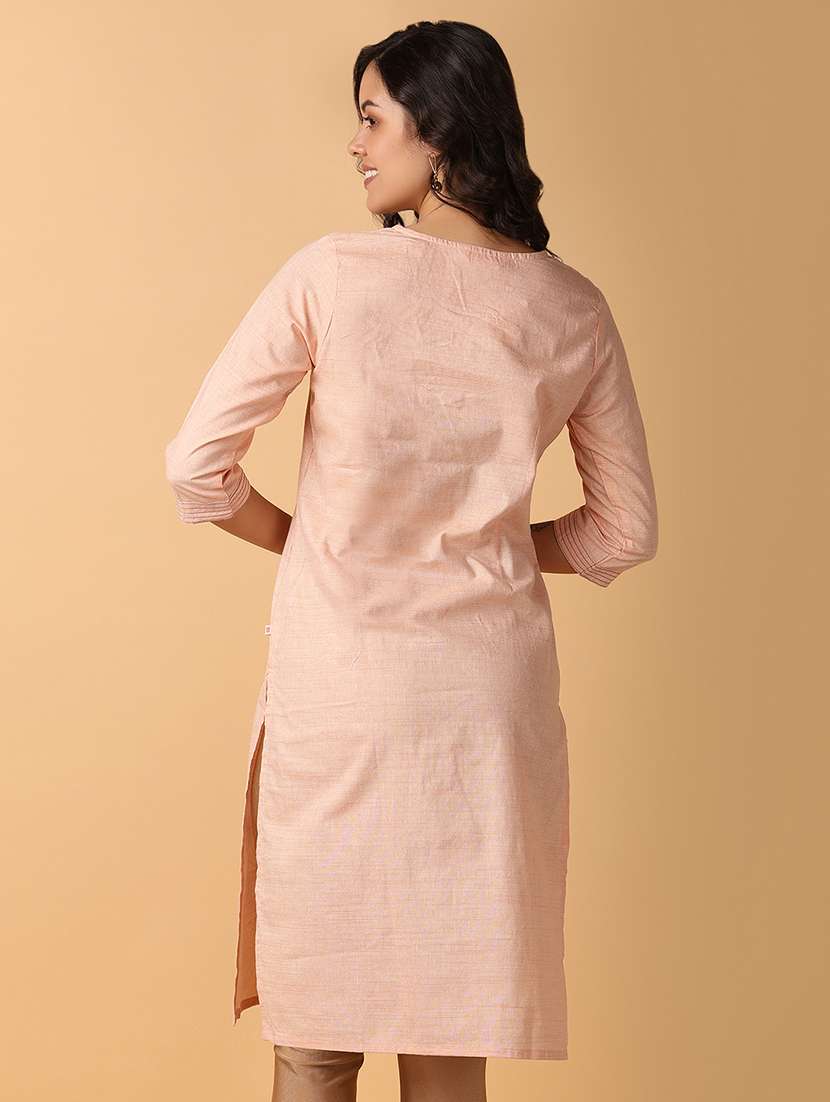 women three quarter sleeve straight kurta - 21244309 -  Standard Image - 2