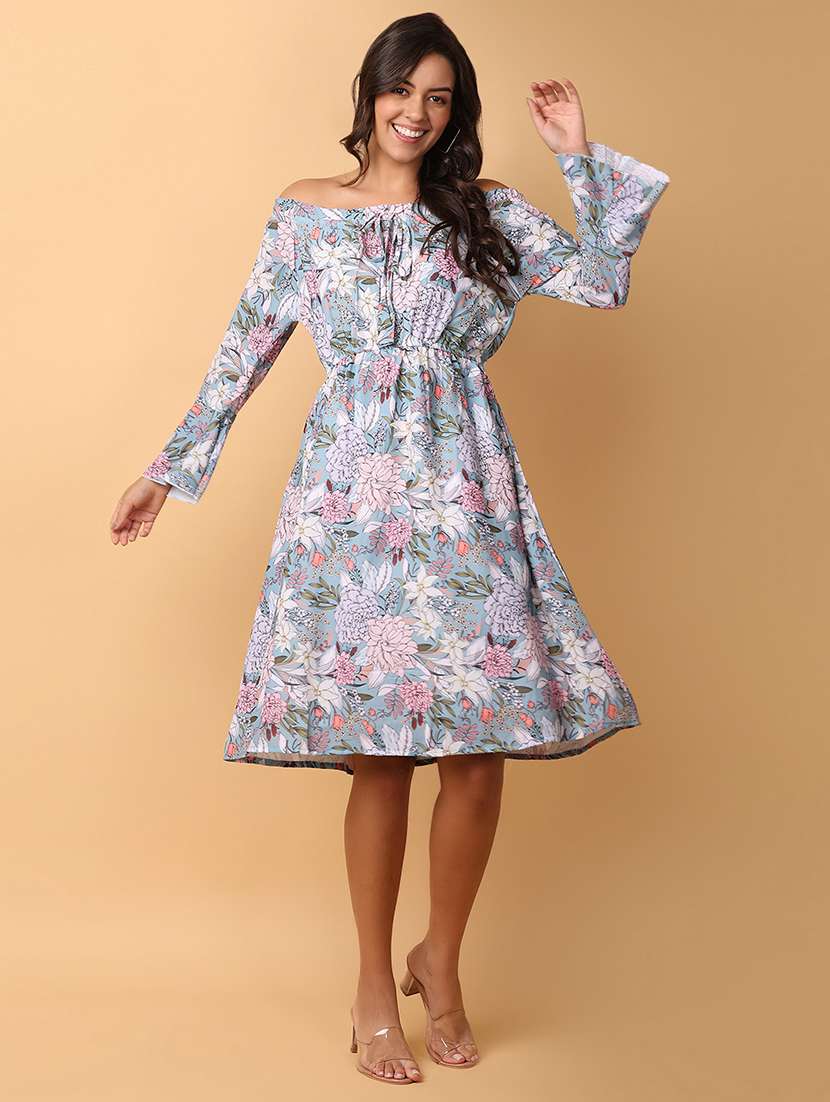 women light blue polyester a-line dress