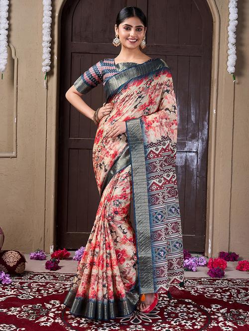 women printed saree with blouse - 21244606 - Standard Image - 0